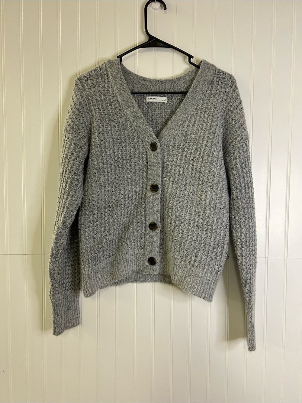Sonoma Gray V‑Neck Button Front Knit Cardigan Sweater Size Small